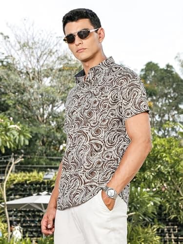 Thomas Scott Men's | All Over Printed | Spread Collar | 100% Cotton | Short Sleeve | Shirts for Men (Available in Plus Size) Green 2