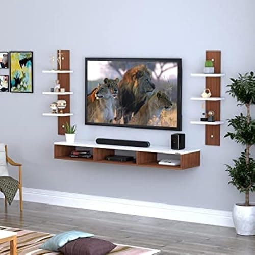 Wooden TV Stand with Side Storage Cabinets | Floor Standing Entertainment Console (Natural Finish) 4