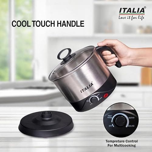 ITALIA Premium Electric 750W Multi Kettle 1.2L with Stainless Steel Body, Egg Rack, Grill Rack, 3 Heating Modes & Rapid Boil Technology, Boiling Water, Tea, Coffee, Oats, Noodle, Soup, Black 4