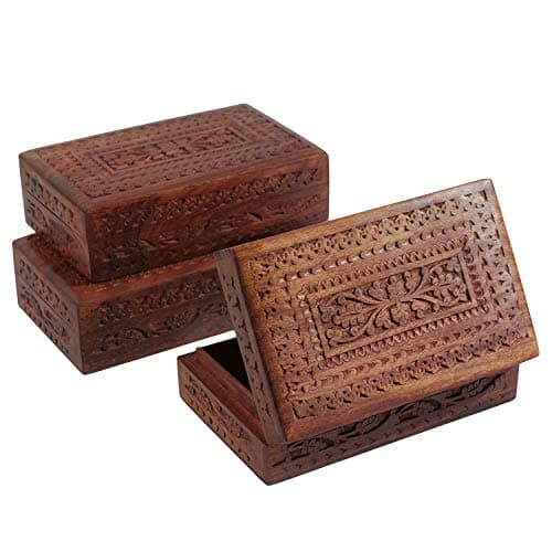 Fine Craft India Handmade Wooden Jewellery Box Set of 3 (Large) | Organizer with Intricate Carvings | Birthday & Anniversary Gift for Women & Men (RH_jewelry_box_2_L_3P)