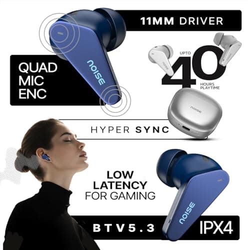 Noise Newly Launched Buds Vector Truly Wireless Earbuds with Hi-Res & LDAC, 40H of Playtime, Quad Mic with ENC, Instacharge(10 Min=120 Min), BT V5.3 (Midnight Blue) 4