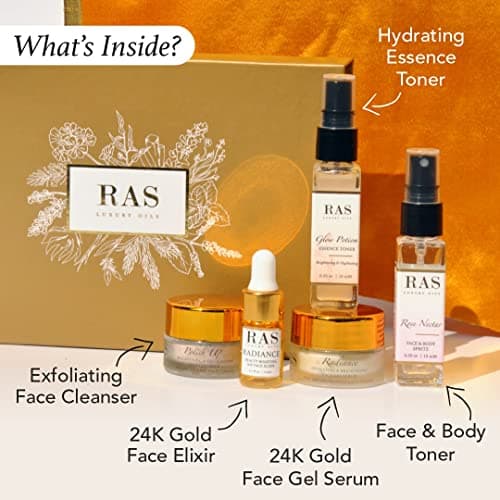 RAS Luxury Oil 5 Step Brightening Skincare Set | Face Cleanser, Elixir, Serum, Body Toner, and Face toner | Skincare Set | Gift Set 4