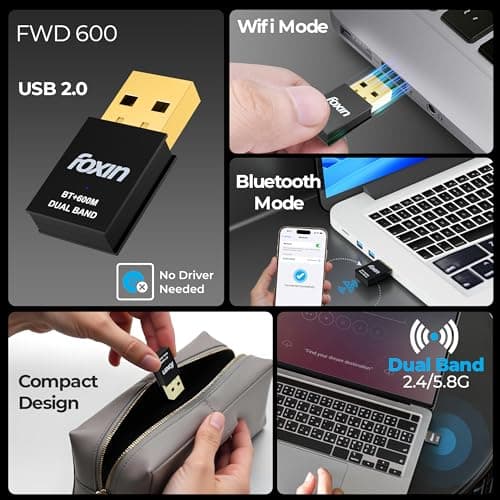Foxin Nano 600 Mbps 2-in-1 Dual Band Wireless USB 2.0 WiFi (5Ghz) + Bluetooth 4.2 Adapter for PC, Laptop | High Speed Mini WiFi Bluetooth Dongle Compatible with Windows, Mac | WPA/WPA2 Security 2