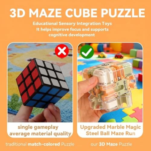 ATHA 3D Maze Puzzle Cube with Metal Ball Inside | Transparent Handheld Marble Run Brain Teaser Game for Kids & Adults | Focus Skill Development Educational Toy and Stress Relief Challenge (1 Psc) 5