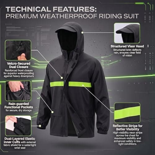 HACER Raincoat with Reflective Strip Hooded and Adjustable Waterproof Poncho Rainwear Reversible Polyester Reusable Rainsuit for Sports Bikers Riding Camping Men & Women (Black, 2XL) 3