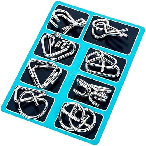 AUGEN Brain Teasers Metal Wire Puzzle Toys, IQ Tester, Brain Games for Kids and Adults, Fun Fidget Puzzles, Train Your Brain, Disentanglement Puzzle Unlock Interlock Toys (8 Pieces, Model- A)