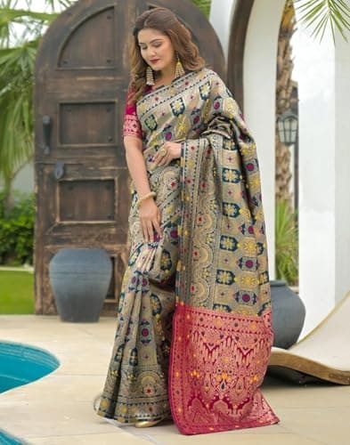 Yashika Women's Banarasi Silk Traditional Motifs Woven Saree | Navy Blue Color Saree | Women Sari | Saree_(AZ-YS-OG1-MIHIKA NAVY) 3