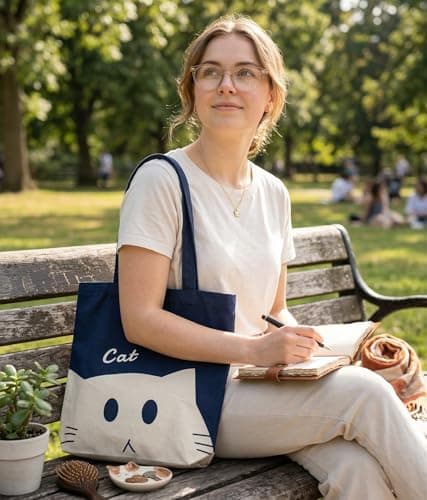 MISPACIO Cotton Bag Shoulder Tote | 100% Natural Canvas, Zipper Closure, Multi purpose Reusable, Daily Use, Printed, Trending, Western Style | Work, Office, Shopping, College for Girls and Women 4