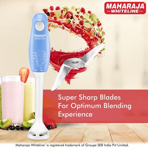 Maharaja Whiteline Hb-129 175 Watt Hand Blender, Stainless Steel Blades, Long Lasting Performance With 175W Motor, Detachable Anti Splash Plastic Foot (Blue And White, 175 Watt) 3