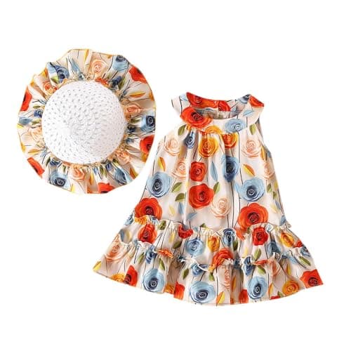 Hopscotch Baby Girls Floral Print Sleeveless Multicolor Casual Dresses for Ages (6-9 Months)