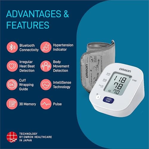 Omron HEM 7143T1 Digital Bluetooth Blood Pressure Monitor with Cuff Wrapping Guide & Intellisense Technology For Most Accurate Measurement 3