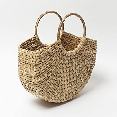 Habere India-All the Cultures Fabricating India Straw Tote, Small Basket, Bamboo Beach Bag for Women, Boho Kauna Handbag, Half Moon - Contemporary, Beige 4