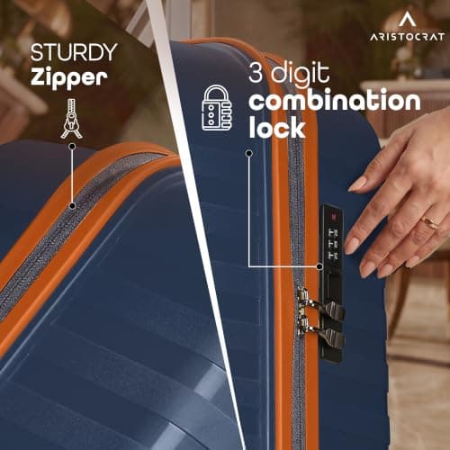 Aristocrat Airpro-Max Set of 2 Cabin & Medium Size Trolley Bags, Lightweight Polypropylene Case Luggage, 8 Wheels, Combination Lock, Travel-Friendly, 3-Yr International Warranty, Spanish Blue 4