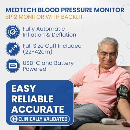 MEDTECH® BP12BL (Backlit Display) Fully Automatic Portable Digital Blood Pressure BP Monitoring Machine with Smart MDD Technology for Most Accurate Measurement - Arm Size - 22-42cm 2