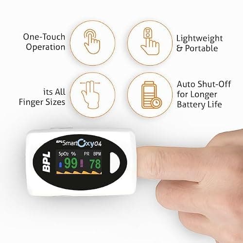 BPL Medical Technologies Smart Oxy 04 Tip Pulse Oximeter |High Accuracy|SPO2|Perfusion Index|OLED Display|Heart Rate - White 2