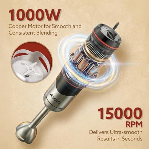 AGARO Grand 1000 Watts Hand Blender With Chopper, Jar & Whisker, 2 Variable Speed Modes & Speed Regulator, Stainless Steel Blades(Black) 3