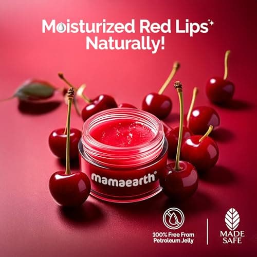 Mamaearth Cherry Moisture Therapy Lip Balm for Dry & Chapped Lips- 15 g | Heals, Brightens|Sheer Red Tint| Coconut Oil, Shea Butter, Cherry, Vitamin E, Ceramides, Kojic Acid | 100% Free of Petroleum J 3