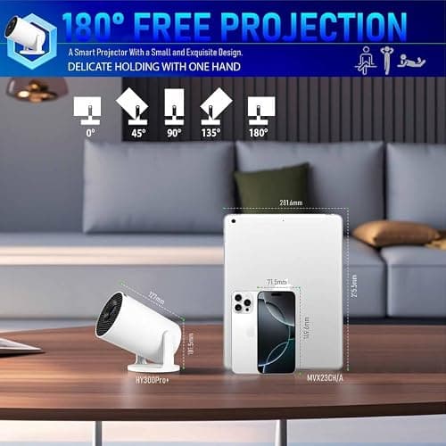 TOREXO HY300PRO+ | 4K Support Android Projector | Native 720p | Freestyle WiFi Miracast (4500 lm / 1 Speaker/Wireless/Remote Controller) Portable Projector (White) 5