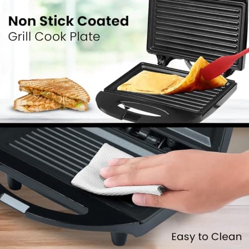 INALSA Grill Toaster with SS Cover On Top Cover|Over Heat Protection|Vertical Storage|Easy Locking|Non Stick Coated Heating Plates (Presto DX),800 Watts,Black 4