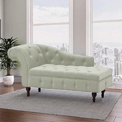 Velvet Chaise Lounge Box Storage for Bedroom, Livingroom (Cream)