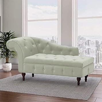 Velvet Chaise Lounge Box Storage for Bedroom, Livingroom (Cream)