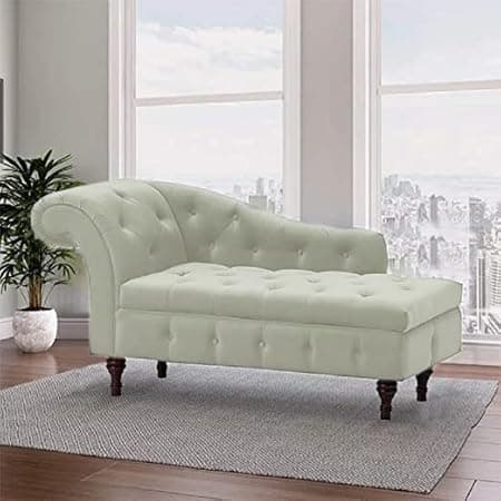 Velvet Chaise Lounge Box Storage for Bedroom, Livingroom (Cream)