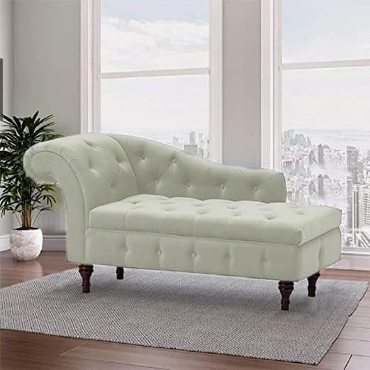 Velvet Chaise Lounge Box Storage for Bedroom, Livingroom (Cream)