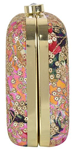 TOOBA Women's Handicraft Embroidered Box Clutch Bag Purse For Bridal, Wedding (Gold). 4