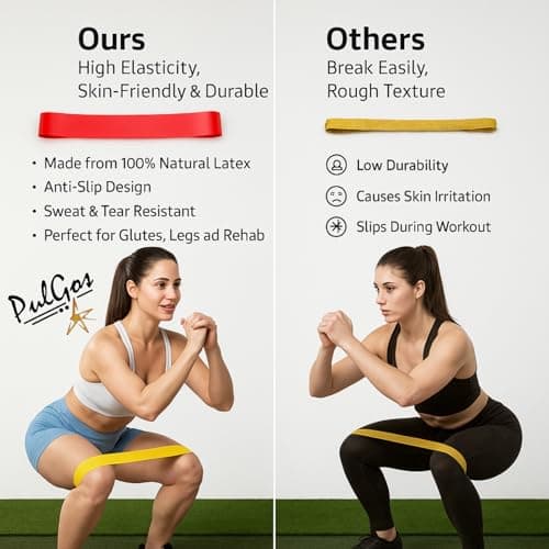 PulGos Natural Rubber Heavy Resistance Bands for Workout & Fitness - Premium Elastic Bands for Muscle Stretching,Strength Training,Yoga,Pilates,Physical Therapy & Full Body Exercise - Set of 5 Levels 3