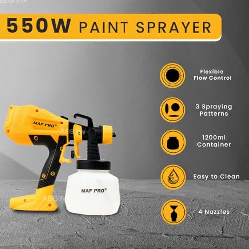 MAF PRO MPSG-3508 550W Electric Paint Spray Gun with 3 Modes | 1000ml Cup Volume | Adjustable 1-2.5mm Nozzle | Variable Flow | Lightweight DIY & Professional Tool for Walls, Furniture & Automotive 5