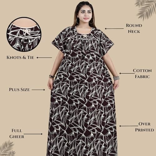Bejod's Collection Women Cotton Plus Size Maxi Nighty | XL–3XL | Full Length Cotton Night Gown for Women | Soft & Breathable Nightwear (Coffee, XL) 4