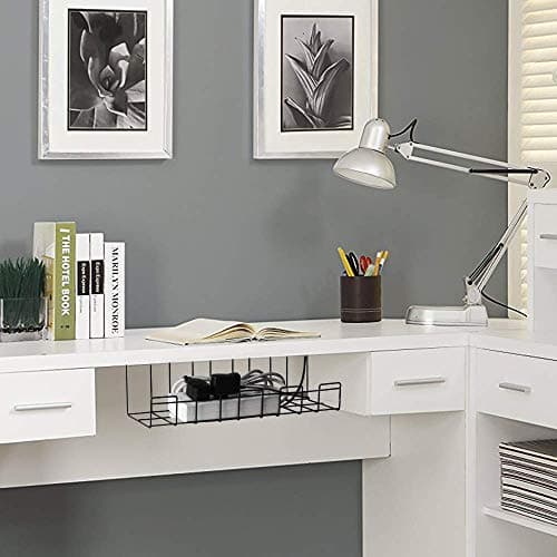 INDIAN DECOR. 21590 Under Desk Cable Management Tray, 16 inches Under Desk Cable Organizer for Wire Management, Metal Wire Cable Tray for Desks, Offices, and Kitchens (Black) 3