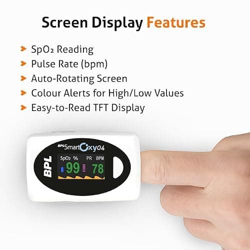 BPL Medical Technologies Smart Oxy 04 Tip Pulse Oximeter |High Accuracy|SPO2|Perfusion Index|OLED Display|Heart Rate - White 4