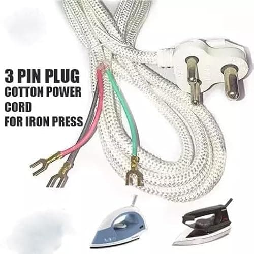 ALI SHIPPING Power Cord 2.5 Meter, Cotton Wrapped Copper Cable with 3 Pin Plug, Heavy Duty Replacement Wire for Steam Press, Home Appliance, Electric Power Cable 4