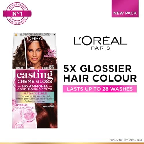 L'Oréal Paris Casting Crème Gloss Hair Color With Glycolic Gloss Complex | 5X Glossier Hair Color | Ultra Visible Shade 566 - Cherry Burgundy | 60g + 40ml + 60g 2