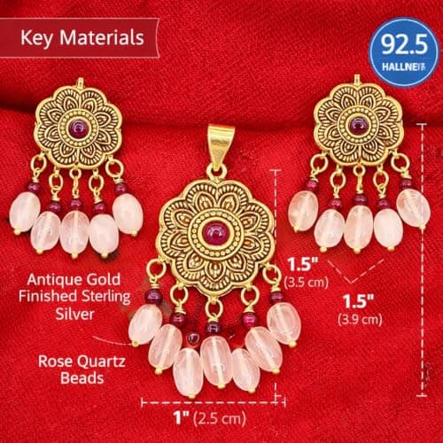 KANISHK JEWELLERS Antique Gold Finished Sterling Silver Jewelry Set with Pendant and Bead Earrings 4