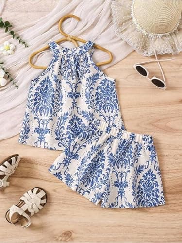 SKYCARRY Baby Girl Cotton Dress Set Ages 1 to 8 Years Blue Floral Summer Beach Wear Kids Clothes Girls Night Dress Party Western Frock Outfit Daily Fashion Clothing Set Stylish Frocks 2