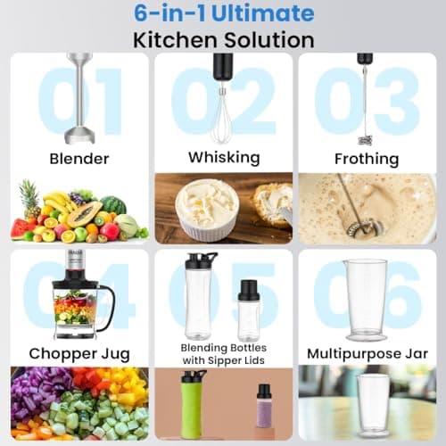 INALSA Nutri Blender with Hand Blender Attachment|1800W DC Motor|20 Speed Control + Turbo Speed|Chopping, Whisking,Frothing & 2Ready To Go Bottles|SS Blades & Rod|2 Yr Warranty|1800 Blend N Go 4