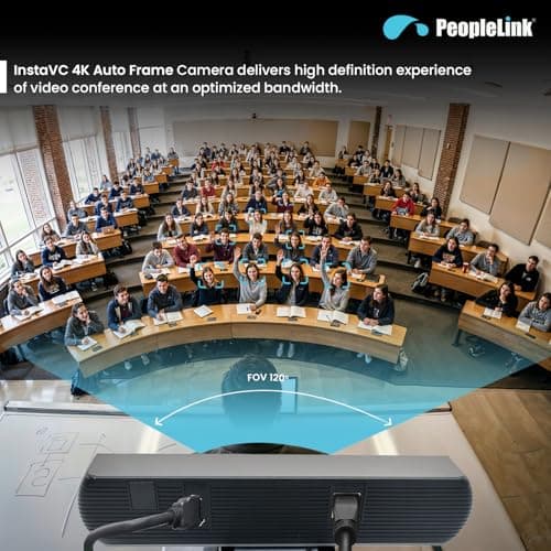 Peoplelink InstaVC 4K AI Auto Frame Camera,4k@30fps, FOV 120°,8X Digital Zoom, ePTZ (pan,Tilt and Zoom),Plug & Play,Noise Reduction,Ultra HD Streaming for Zoom, YouTube, Gaming & Meetings 4