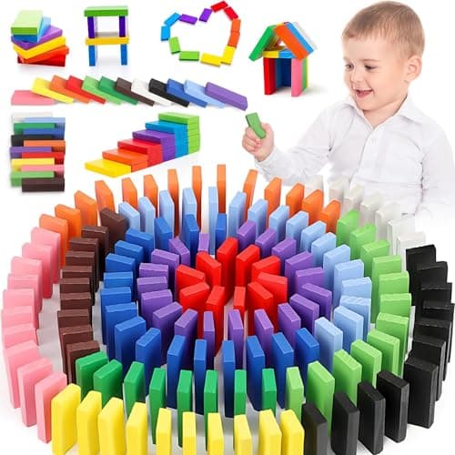 SHINETOY 120 Pcs Colorful Wooden Domino Blocks Set – Domino Tile Bulk Building Racing & Stacking Game | Educational Toy for Kids | Fun Family Party Favor | Birthday Gift for Boys & Girls Ages 3+