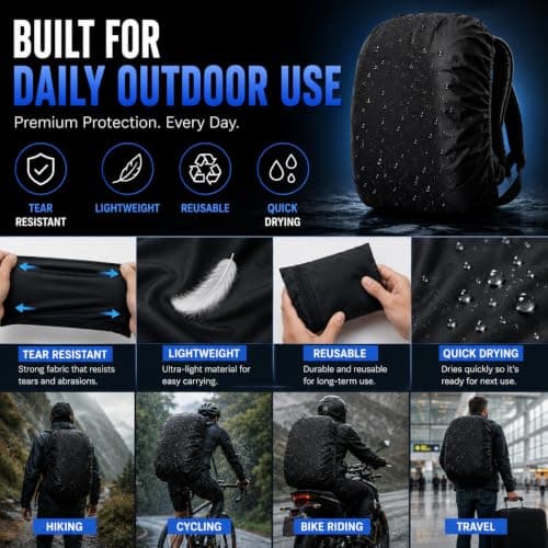 The Kitchen Prime Backpack Rain Cover Waterproof for School Bag, Laptop Bag & Travel Backpack | Dustproof Rain Cover with Storage Pouch | Elastic Adjustable Fit | Black 5