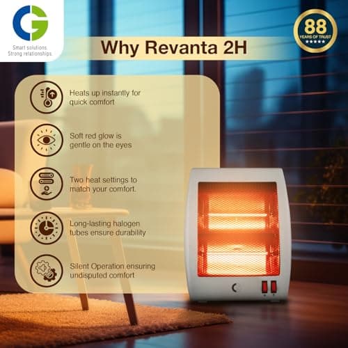 CG Revanta 2H 800W Halogen Room Heater | All New Red Halogen | 2 Heat Settings | Tip Over Safety Switch | Noiseless Operation | Ideal for Rooms up to 150 sqft | Grey 3