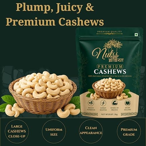 Nutss India Premium W210 Cashew Nuts (Kaju) 1Kg | Whole Jumbo Cashews | Rich in Protein, Healthy Fats & Dietary Fiber | Fresh Crunchy Dry Fruits 3