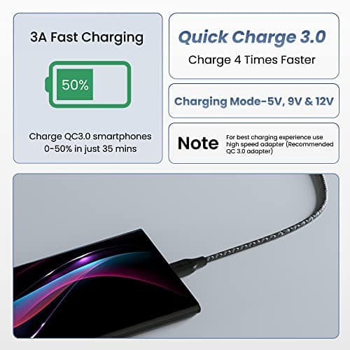 Ambrane Unbreakable 3A Fast Charging 1.5m Braided Type C Cable for Smartphones, Tablets & other Type C devices, 480Mbps Data Sync, Quick Charge 3.0 (RCT15A, Black) 2