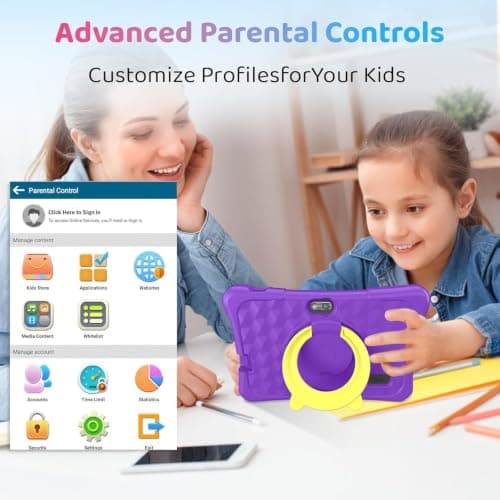 HAYUA Kids Tablet, 7 Inch Android 15 Tablet for Kids, 8GB+32GB 1TB Expanding, Quad Core Toddler Tablets with Shockproof Case, BT5.0, WiFi 5, Parental Controls, Games, Dual Camera (Purple) 4