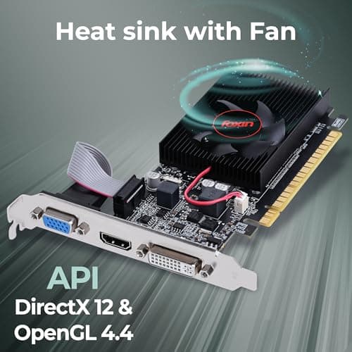 Foxin GT 610 Graphics Card 2GB DDR3 64-Bit | PCIe 2.0 Desktop GPU with HDMI DVI VGA Output | Heatsink Cooling Fan | High Efficiency Gaming Graphics Card (Black) 4