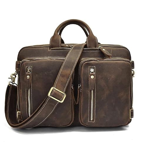 MaheTri Dublin Leather Backpack Briefcase 2-in-1 | Genuine Leather Convertible Office & Travel Bag | Laptop Compatible with Padded Compartment | Adjustable Straps & Multi-Pocket Organisation