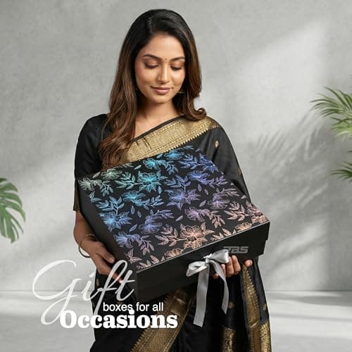 RBS®- LARGE Gift Box (34 x 33 x 10cm) Gift boxes for Packaging (1 Pack) Hamper Boxes for Gift Holds Upto 10 kg Gift Packing Box Gift Boxes for Gifting Hamper Box (L -Black Rainbow Floral) 6