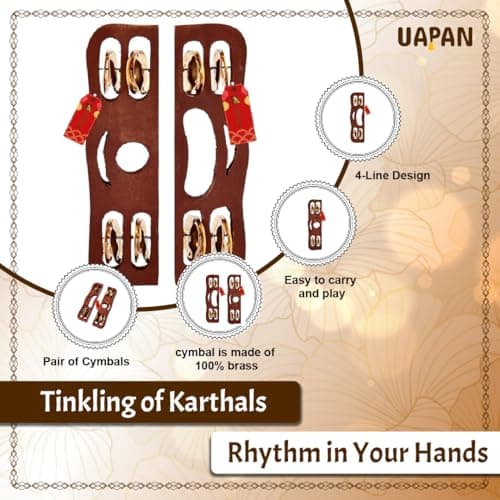 UAPAN wood Narad Muni Kartal for Kirtan I Bhajan Musical Instrument I Pair of 1 3