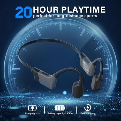 Rakklor Bone Conduction Headphones Bluetooth 5.4 Open-Ear Headphones with Mic 20 Hour Playtime, IPX5 Waterproof Wireless Earbuds for Running Cycling Sport Workouts, Black/Gray 4